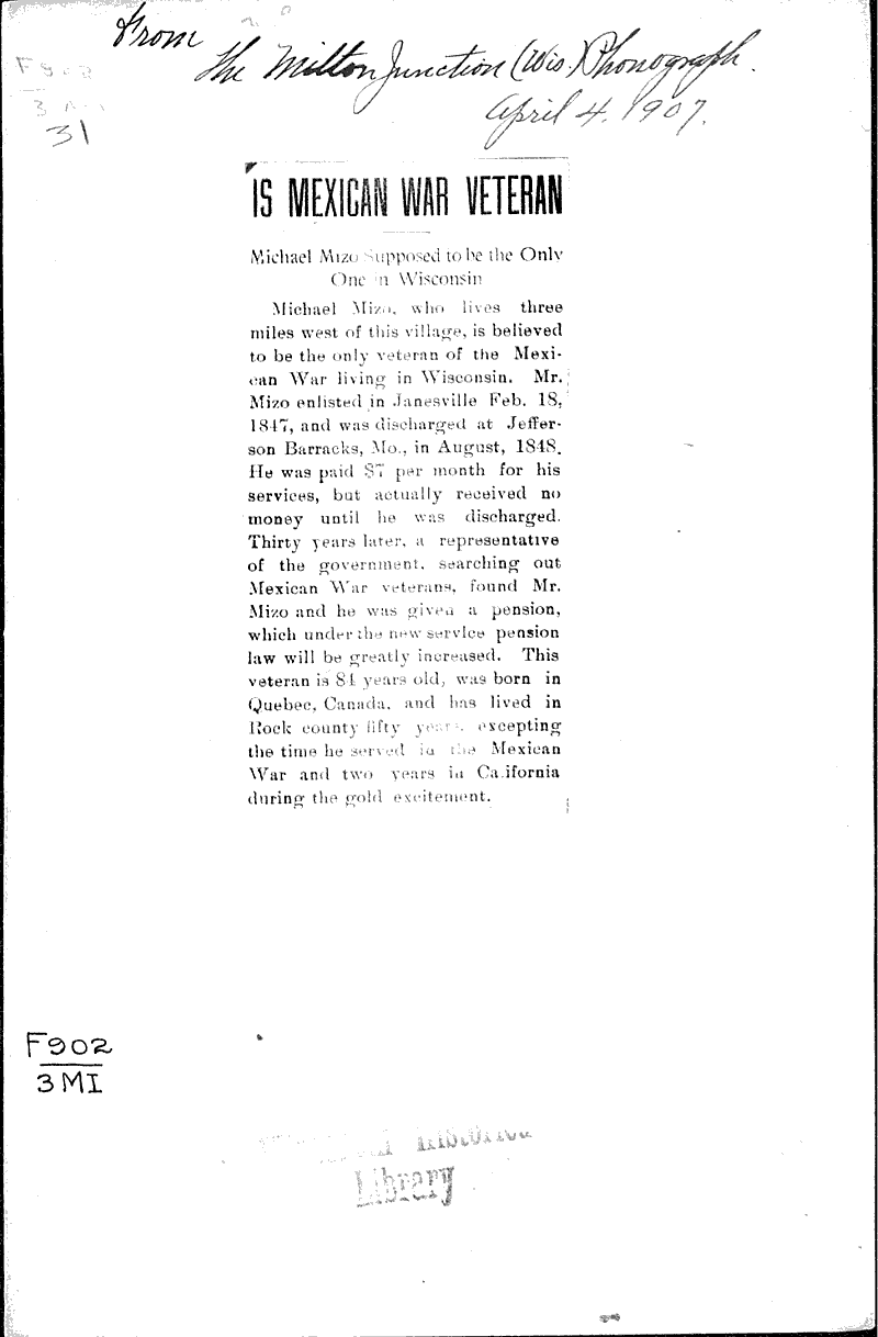  Source: Milton Junction Phonograph Topics: Wars Date: 1907-04-04