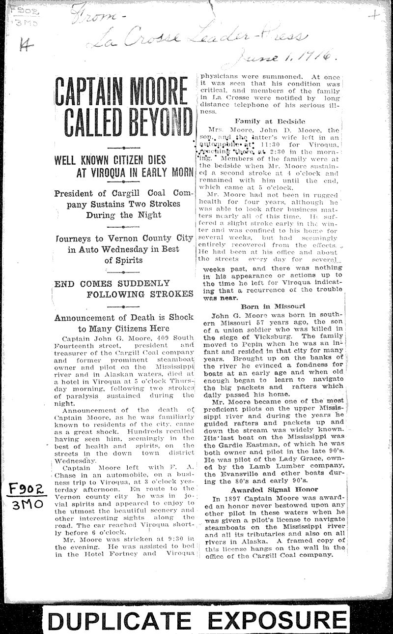  Source: La Crosse Leader - Press Date: 1916-06-01