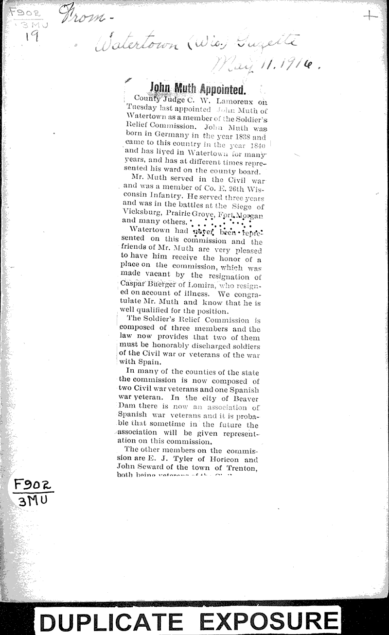  Source: Watertown Gazette Topics: Government and Politics Date: 1916-05-11