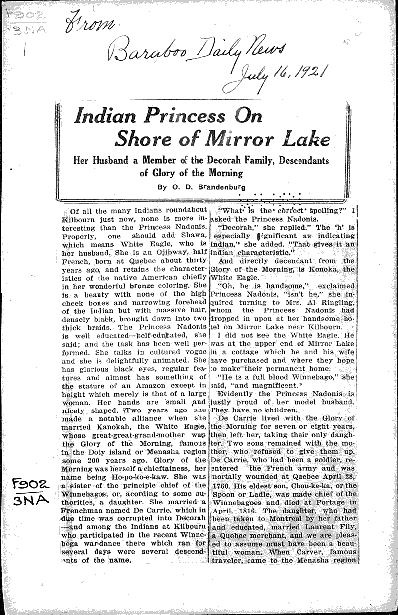  Source: Baraboo Daily News Topics: Indians and Native Peoples Date: 1921-07-16