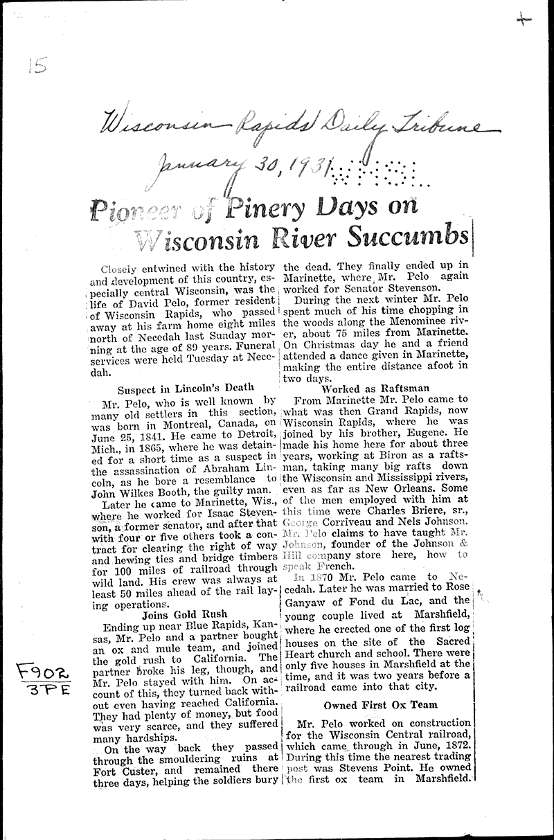  Source: Wisconsin Rapids Tribune Topics: Industry Date: 1931-01-30