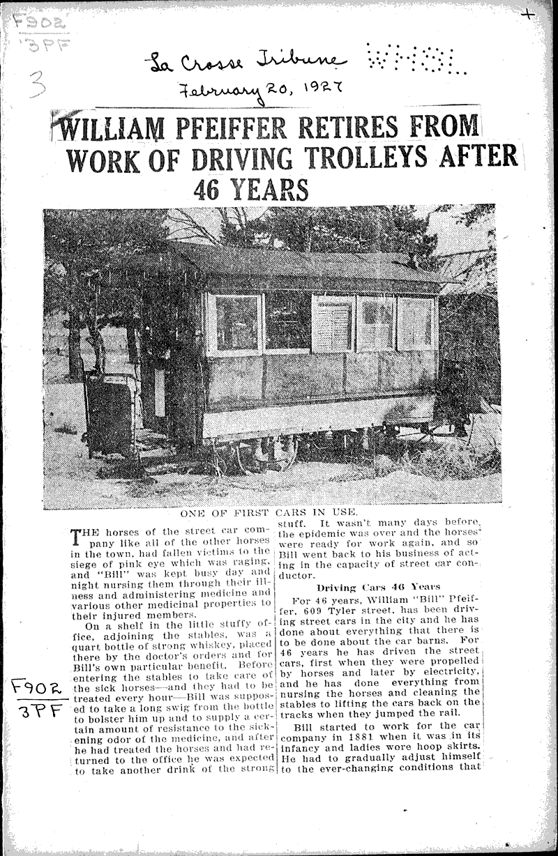  Source: LaCrosse Tribune Topics: Transportation Date: 1927-02-20