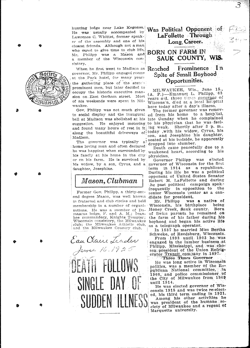  Source: Milwaukee Sentinel Topics: Government and Politics Date: 1925-06-16