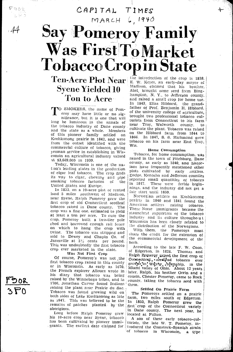  Source: Capital Times Topics: Agriculture Date: 1940-03-06