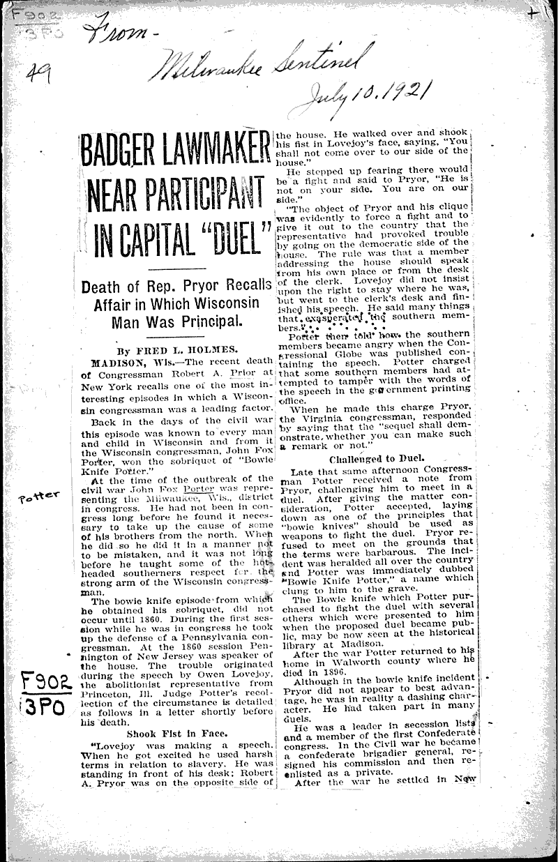  Source: Milwaukee Sentinel Topics: Government and Politics Date: 1921-07-10