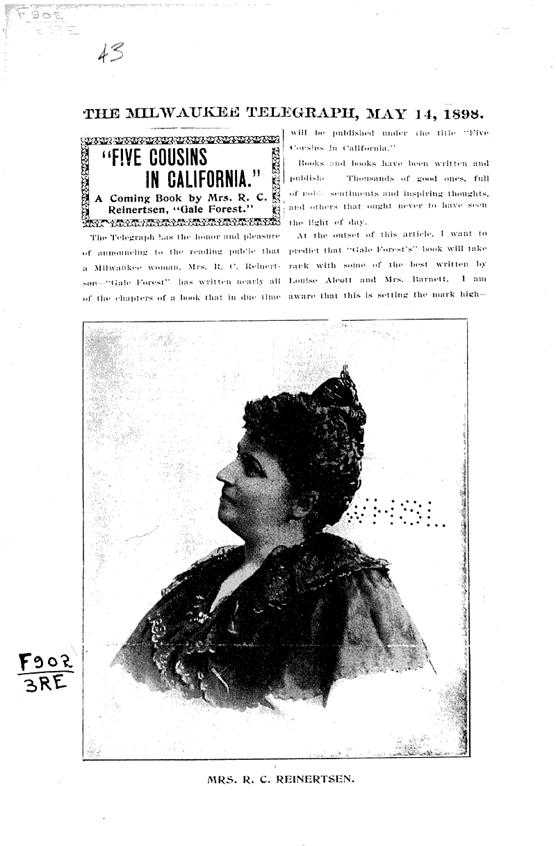  Source: Milwaukee Telegraph Topics: Art and Music Date: 1898-05-14