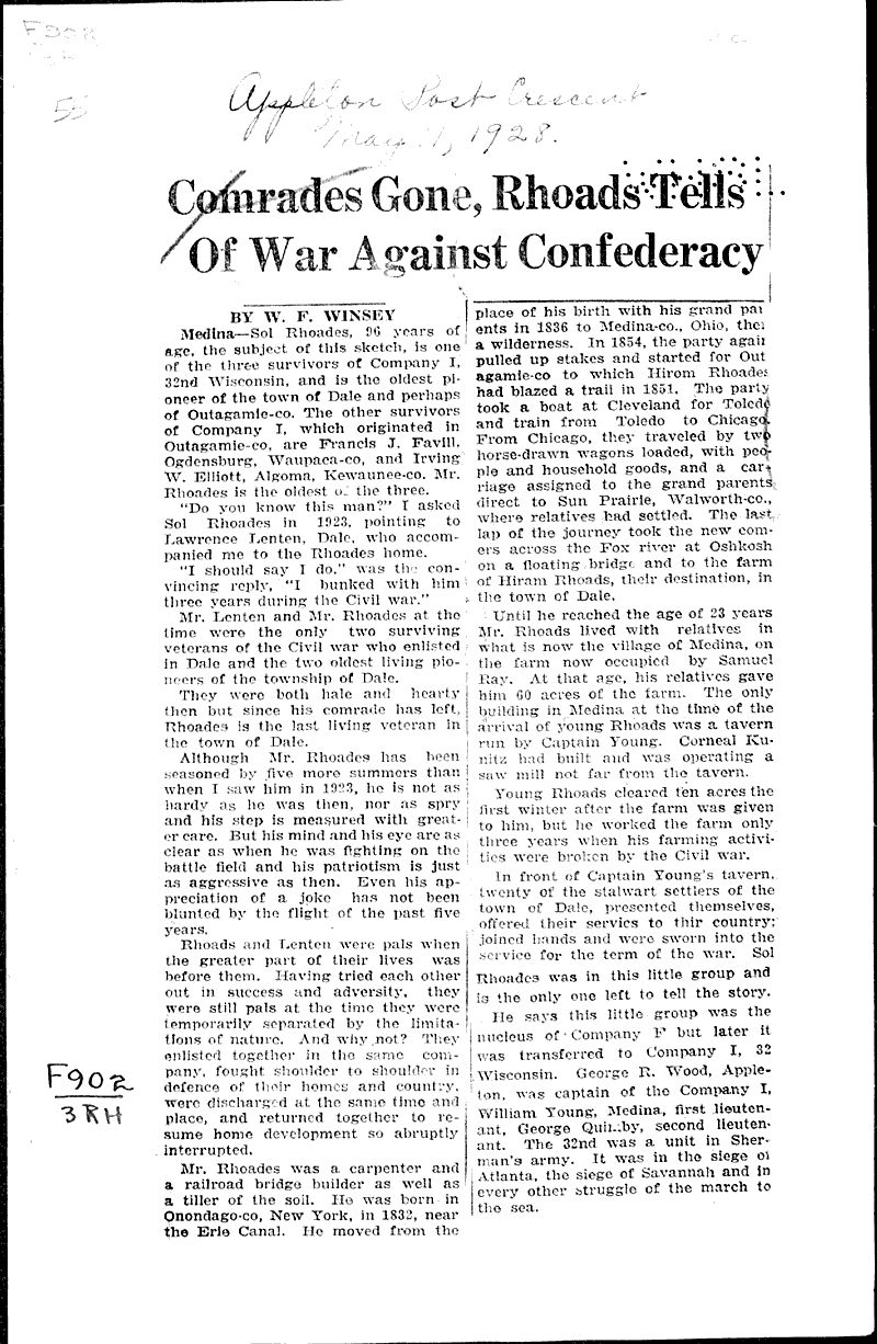  Source: Appleton Post-Crescent Topics: Civil War Date: 1928-05-11