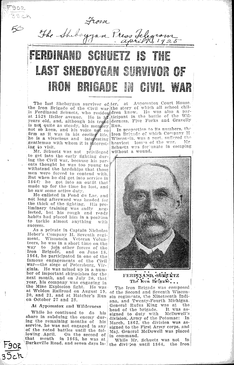  Source: Sheboygan Press-Telegram Topics: Civil War Date: 1925-04-07