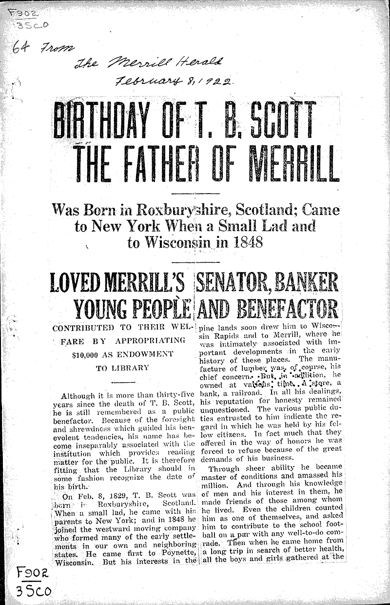  Source: Merrill Herald Date: 1922-02-08