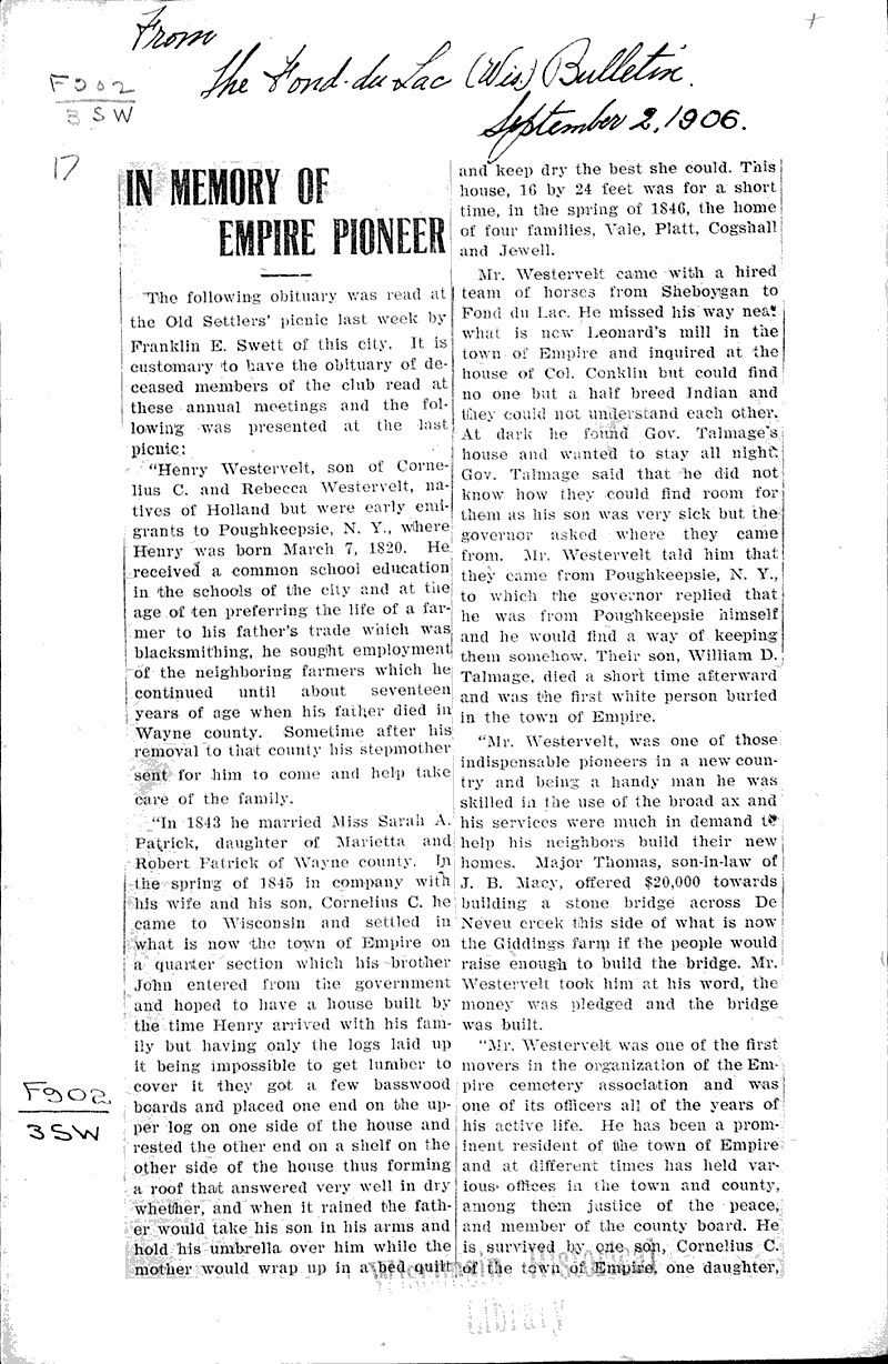  Source: Fond du Lac Bulletin Date: 1906-09-02