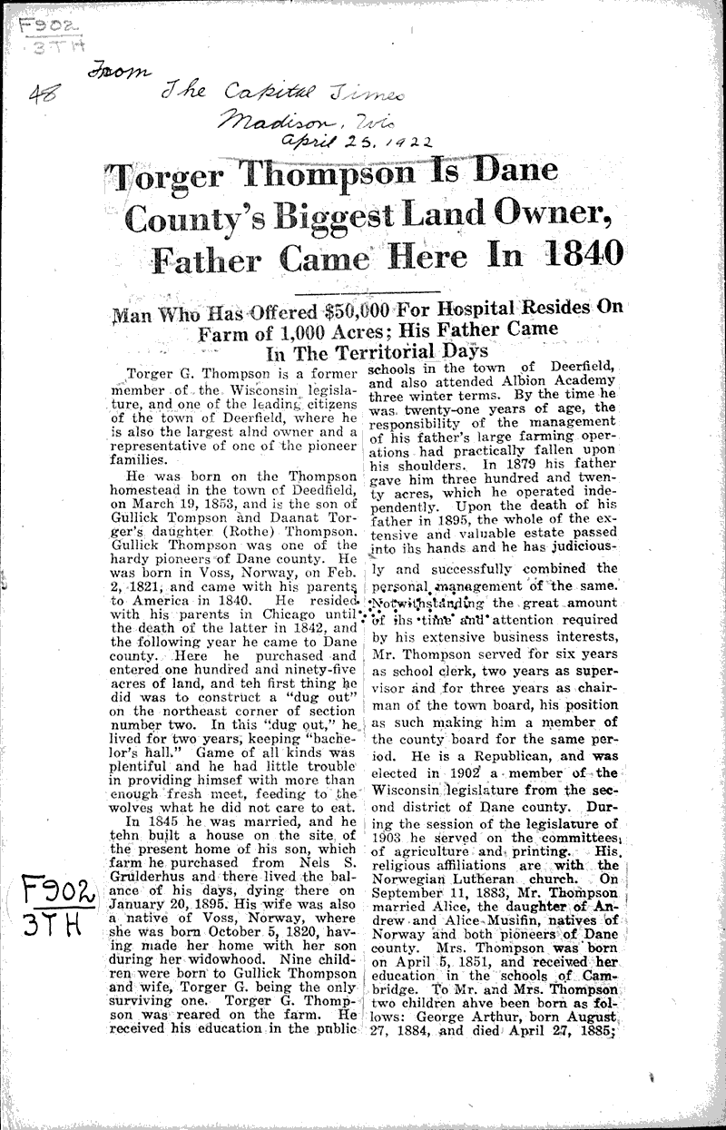  Source: Capital Times Topics: Immigrants Date: 1922-04-25