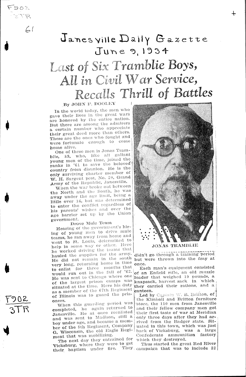  Source: Janesville Daily Gazette Topics: Civil War Date: 1934-06-09