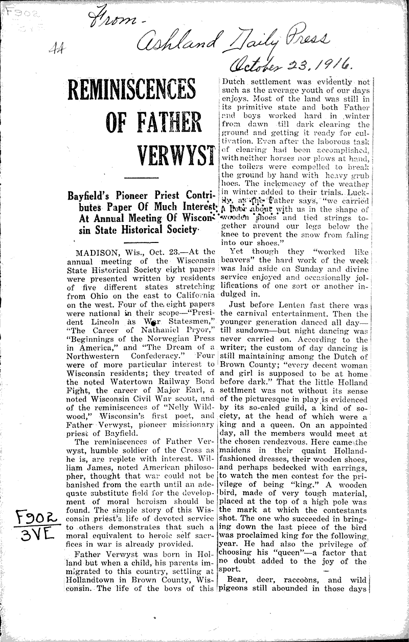  Source: Ashland Daily Press Topics: Church History Date: 1916-10-23