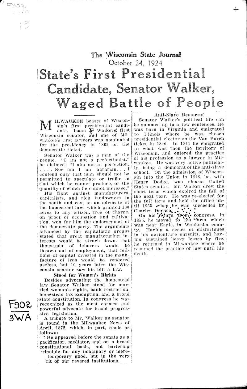  Source: Wisconsin State Journal Topics: Government and Politics Date: 1924-10-24