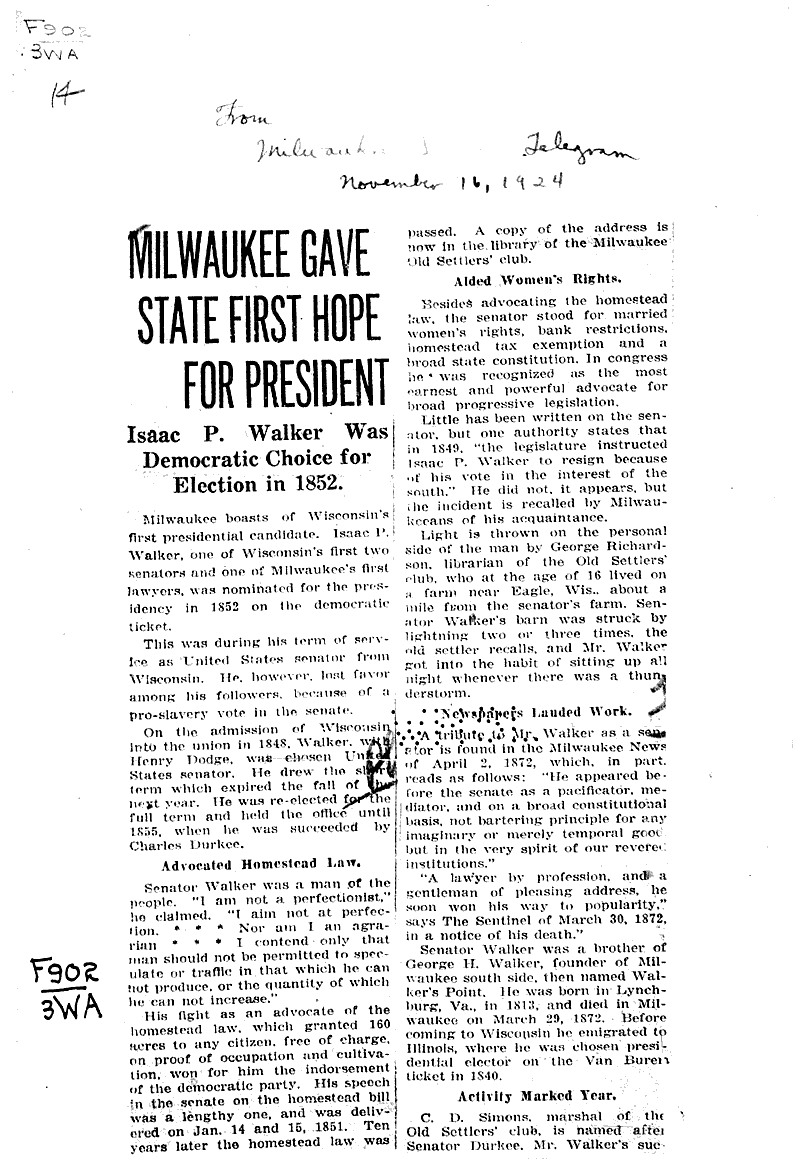 Source: Milwaukee Sunday Telegram Topics: Government and Politics Date: 1924-11-16