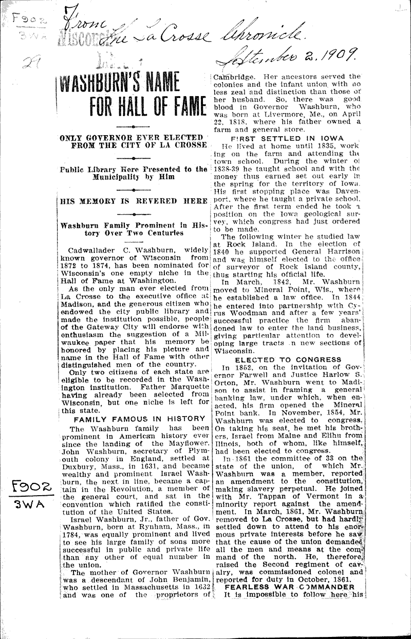 Source: La Crosse Chronicle Topics: Government and Politics Date: 1909-09-02