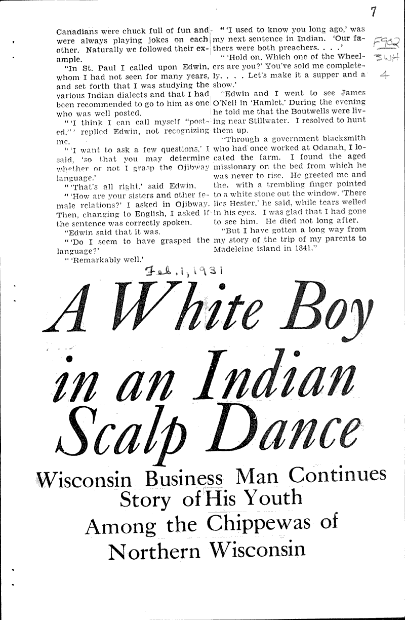  Source: Milwaukee Journal Topics: Indians and Native Peoples Date: 1931-01-25
