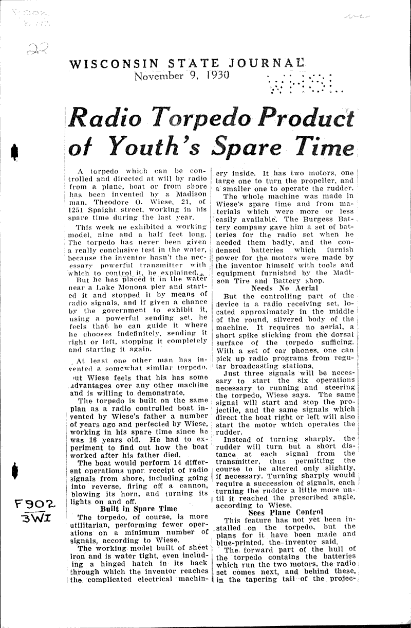  Source: Wisconsin State Journal Topics: Industry Date: 1930-11-09
