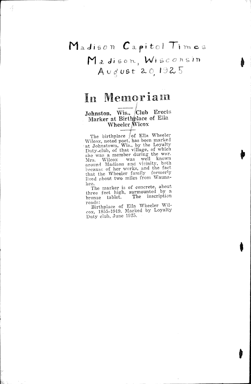  Source: Janesville Gazette Topics: Art and Music Date: 1925-07-24