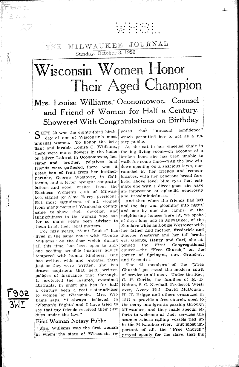  Source: Milwaukee Journal Topics: Social and Political Movements Date: 1920-10-03