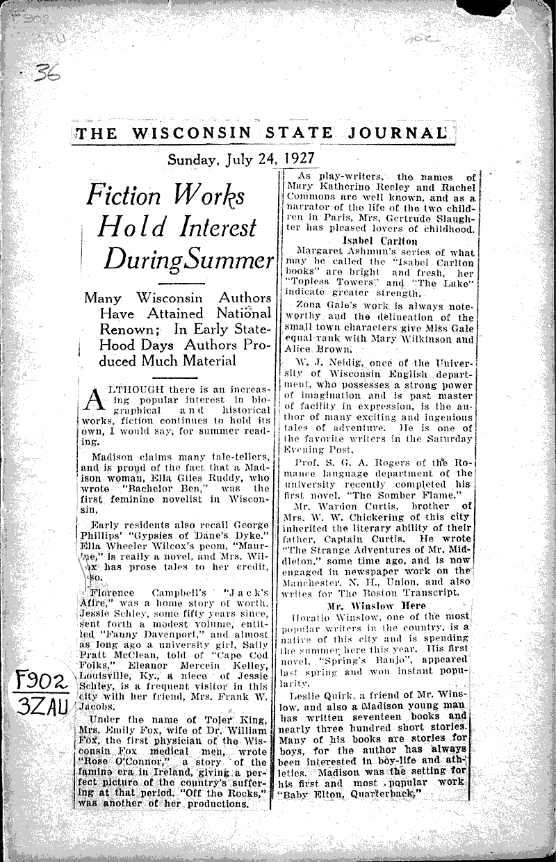  Source: Wisconsin State Journal Topics: Art and Music Date: 1927-07-24