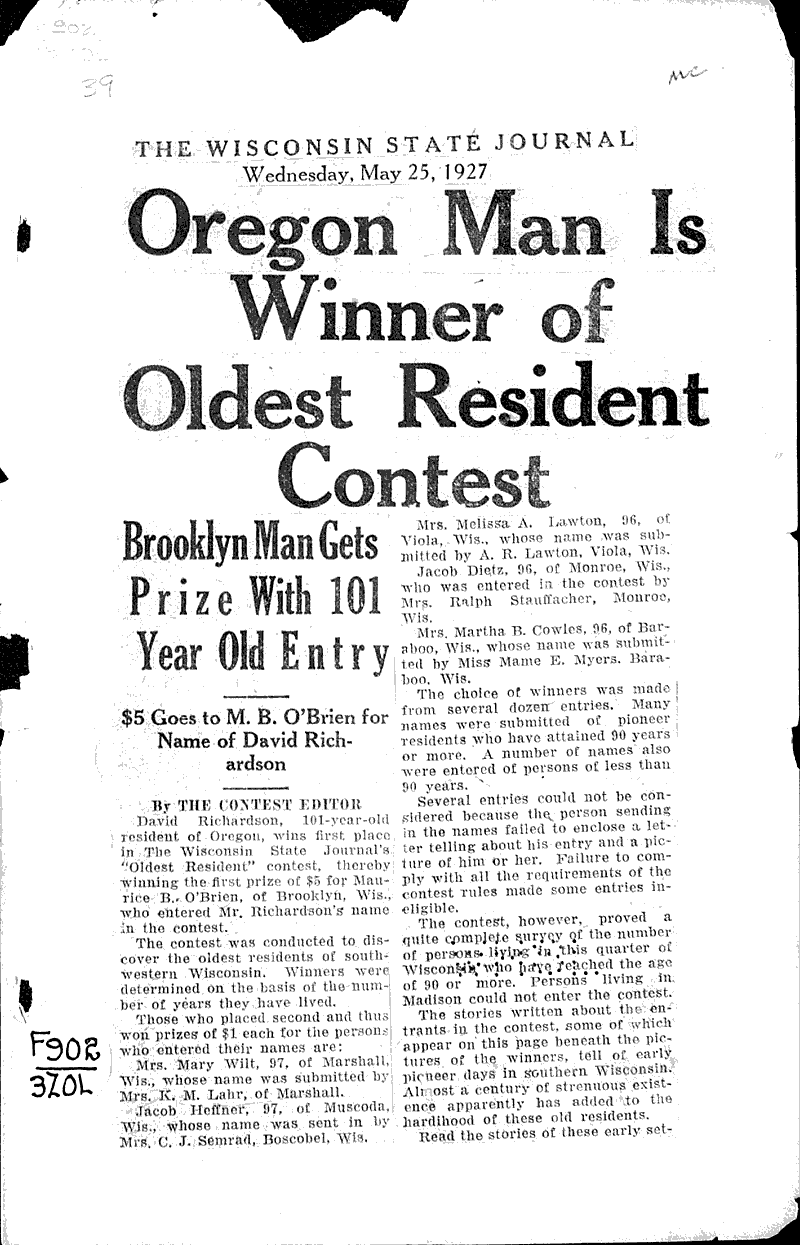  Source: Wisconsin State Journal Date: 1927-05-25