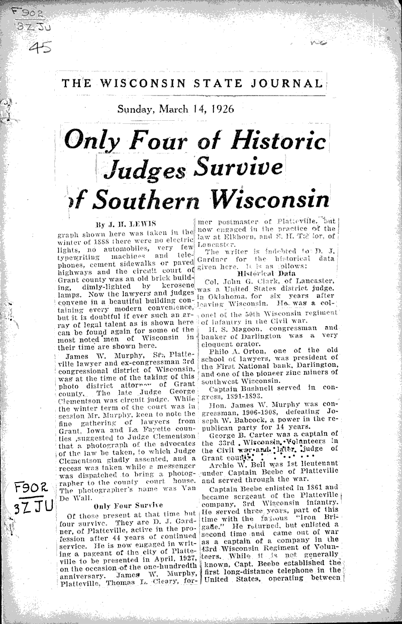 Source: Wisconsin State Journal Topics: Government and Politics Date: 1926-03-14