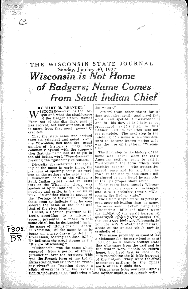  Source: Wisconsin State Journal Date: 1927-01-30