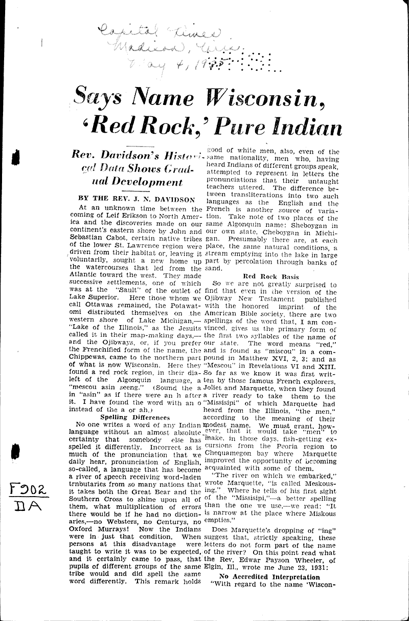  Source: Madison Capital Times Topics: Indians and Native Peoples Date: 1935-05-04