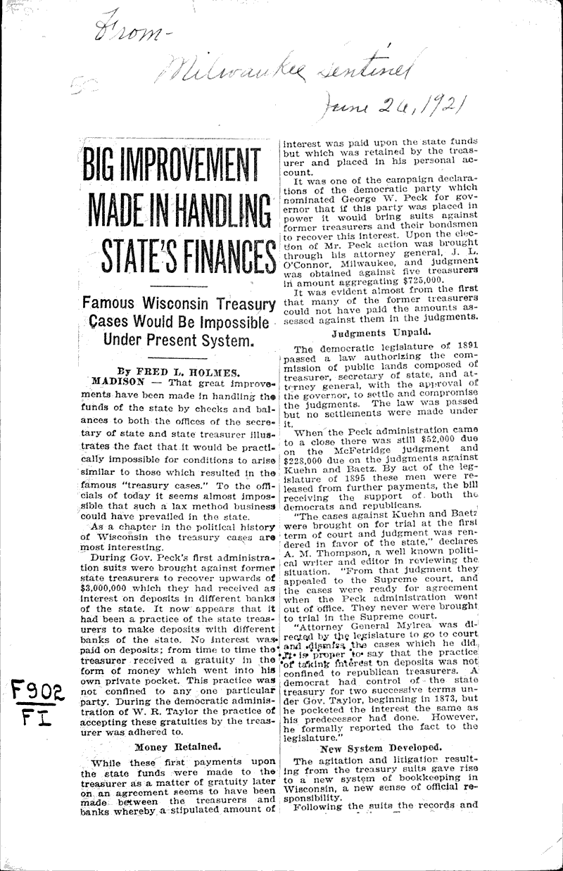  Source: Milwaukee Sentinel Topics: Government and Politics Date: 1921-06-26