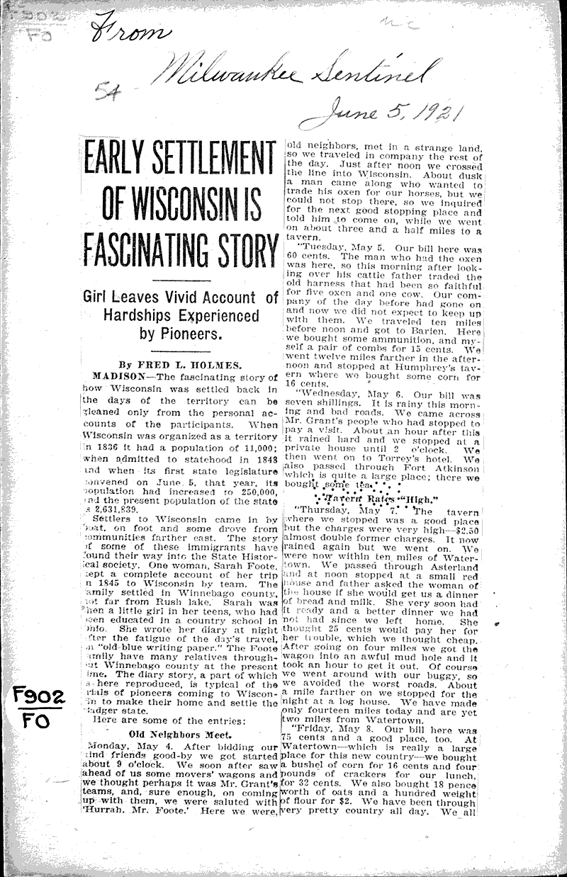  Source: Milwaukee Sentinel Topics: Voyages and Travels Date: 1921-06-05