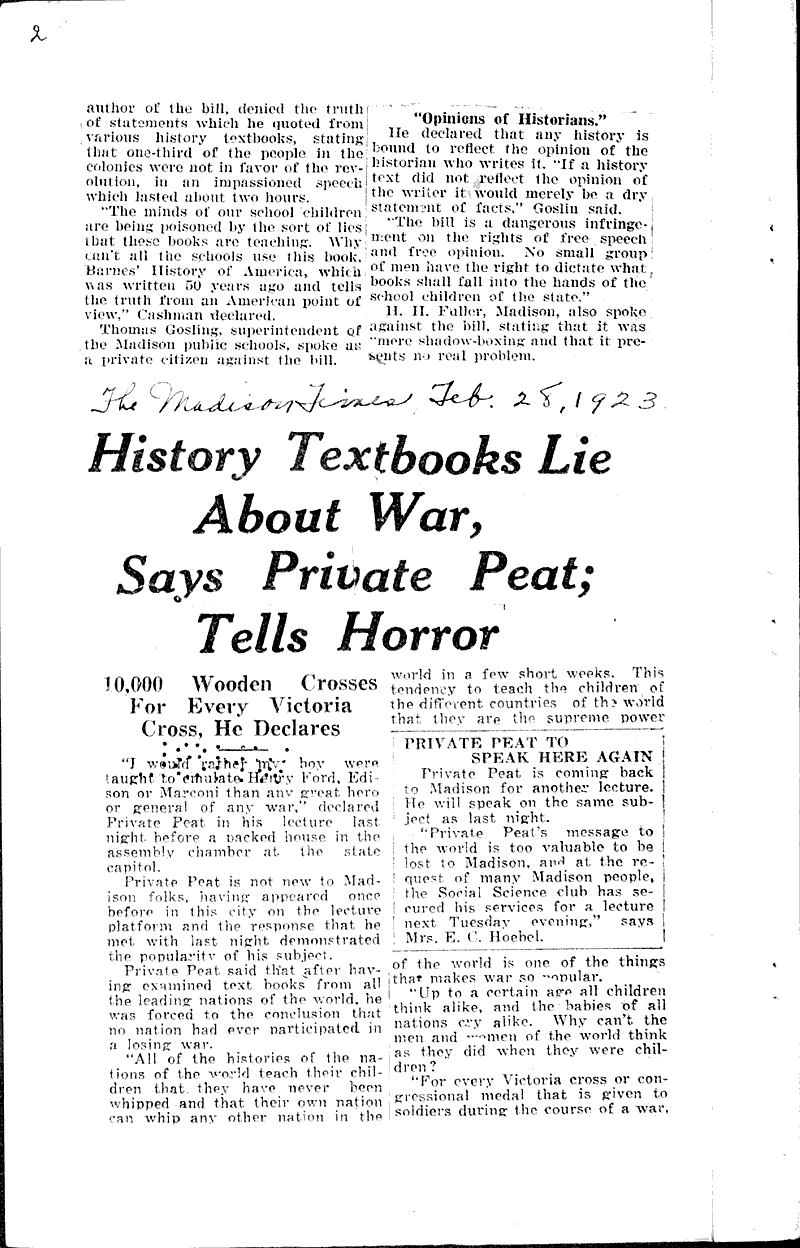  Source: Madison Times Topics: Wars Date: 1923-02-28