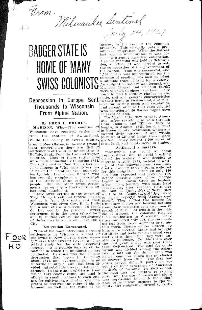  Source: Milwaukee Sentinel Topics: Immigrants Date: 1921-07-24