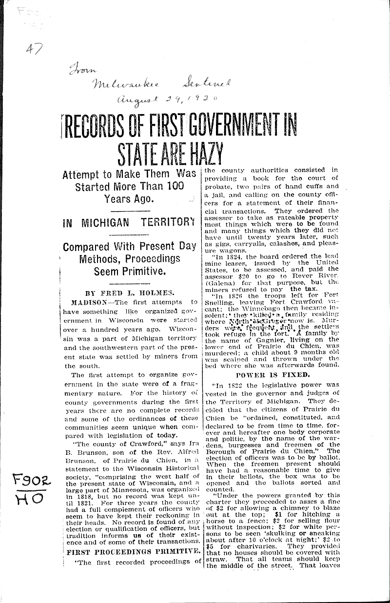  Source: Milwaukee Sentinel Topics: Government and Politics Date: 1920-08-29