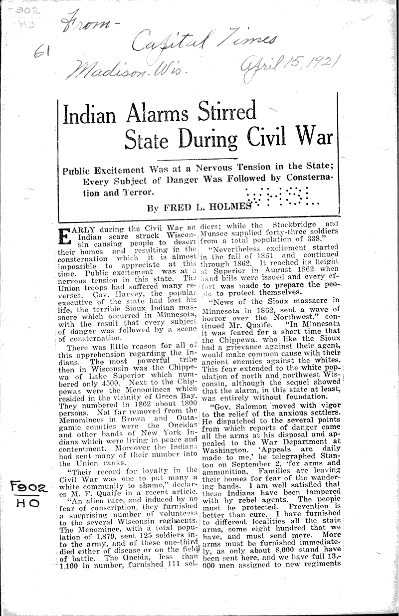  Source: Capital Times Topics: Indians and Native Peoples Date: 1921-04-15