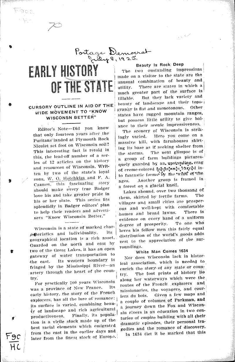  Source: Portage Democrat Topics: Education Date: 1925-07-08