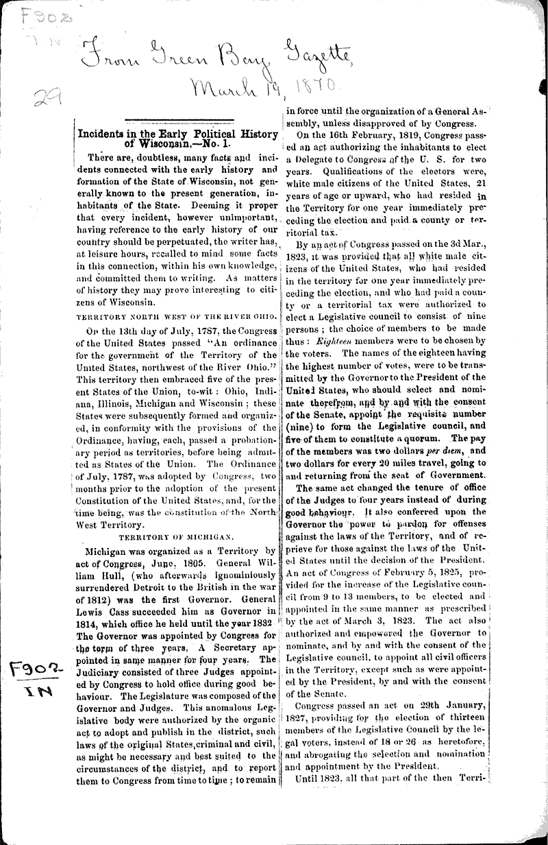  Source: Green Bay Press Gazette Topics: Government and Politics Date: 1870-03-19