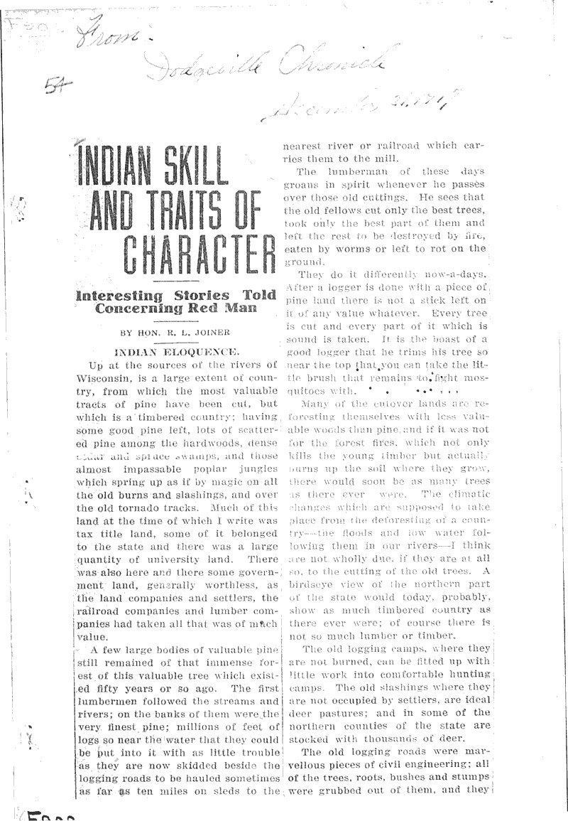  Source: Dodgeville Chronicle Topics: Indians and Native Peoples Date: 1917-12-21