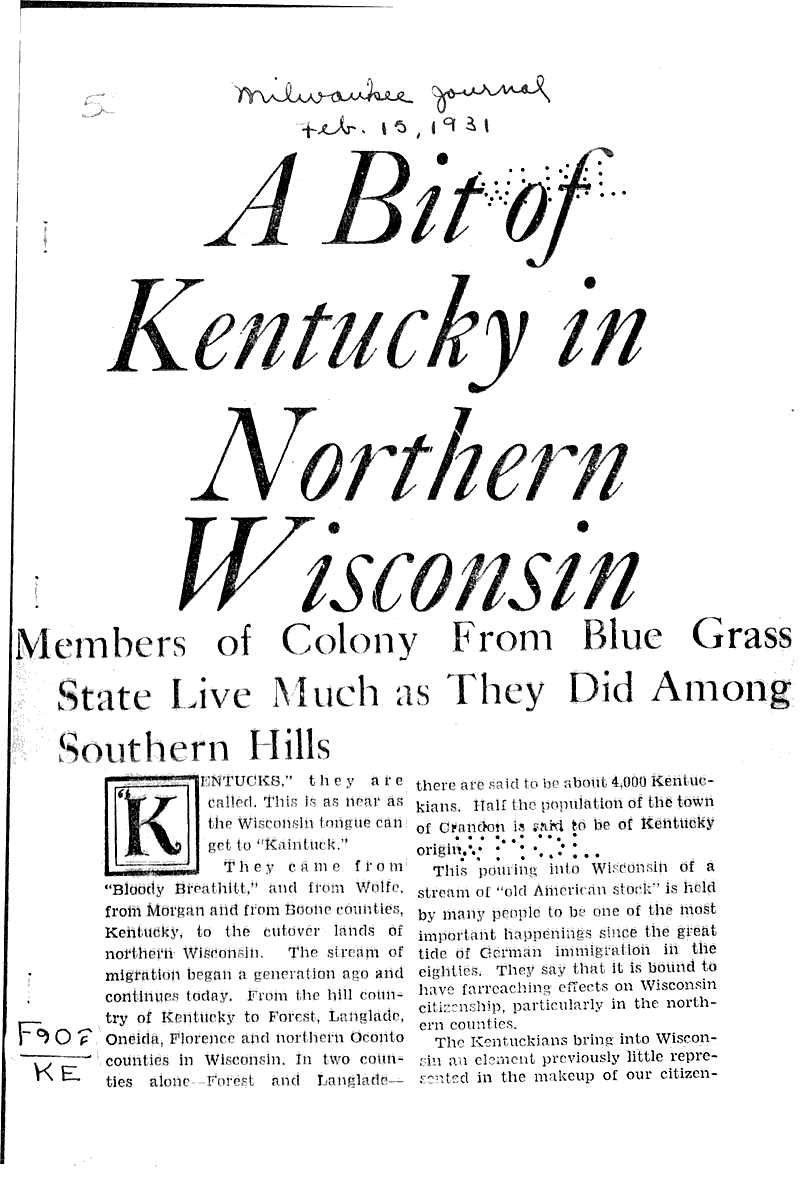  Source: Milwaukee Journal Topics: Immigrants Date: 1931-02-15