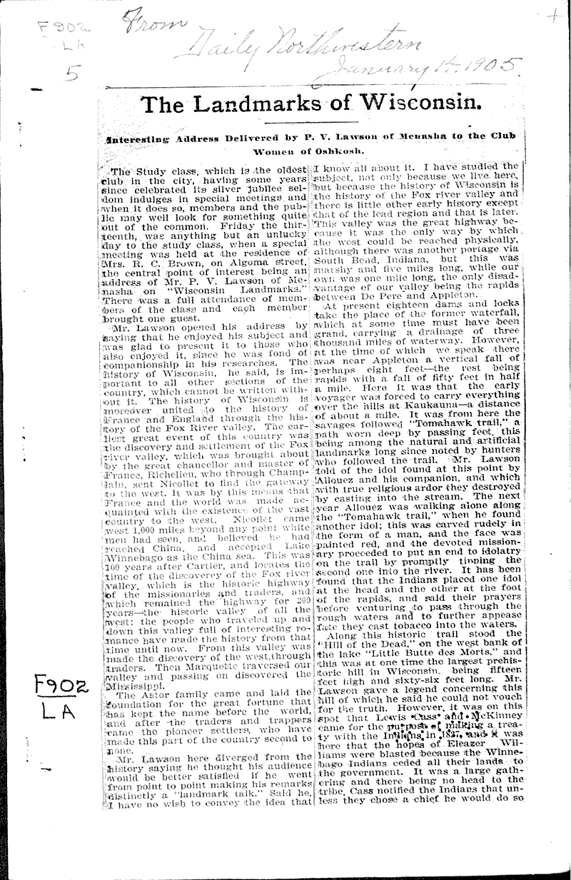  Source: Oshkosh Daily Northwestern Date: 1905-01-14