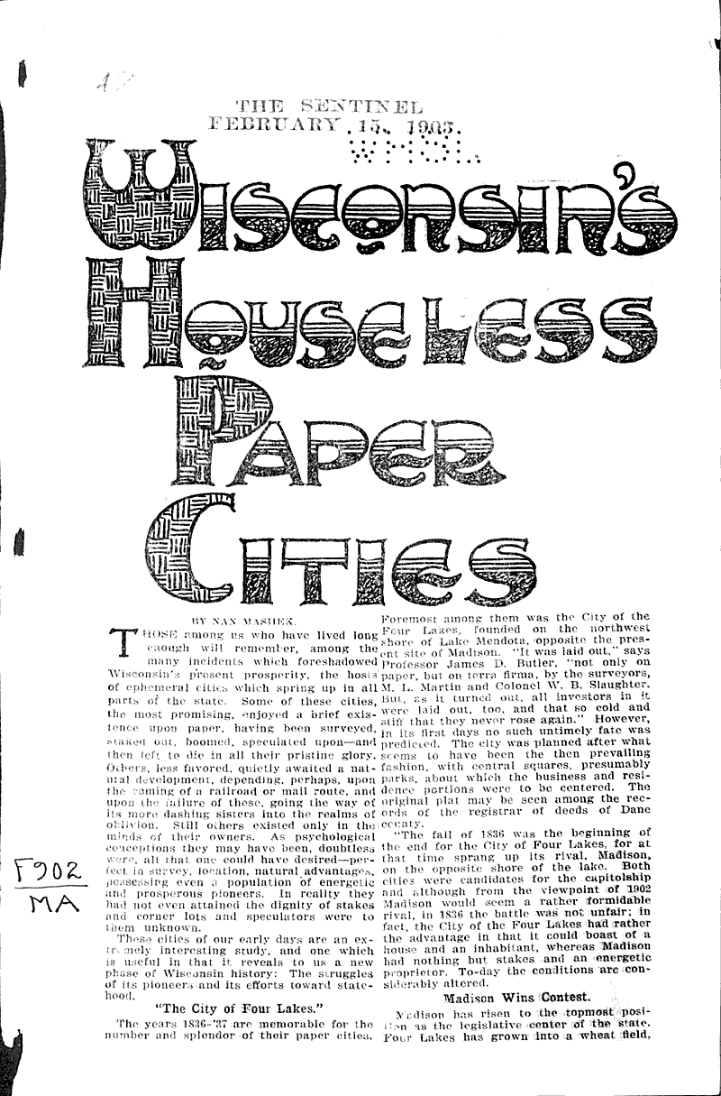  Source: Milwaukee Sentinel Topics: Architecture Date: 1903-02-15