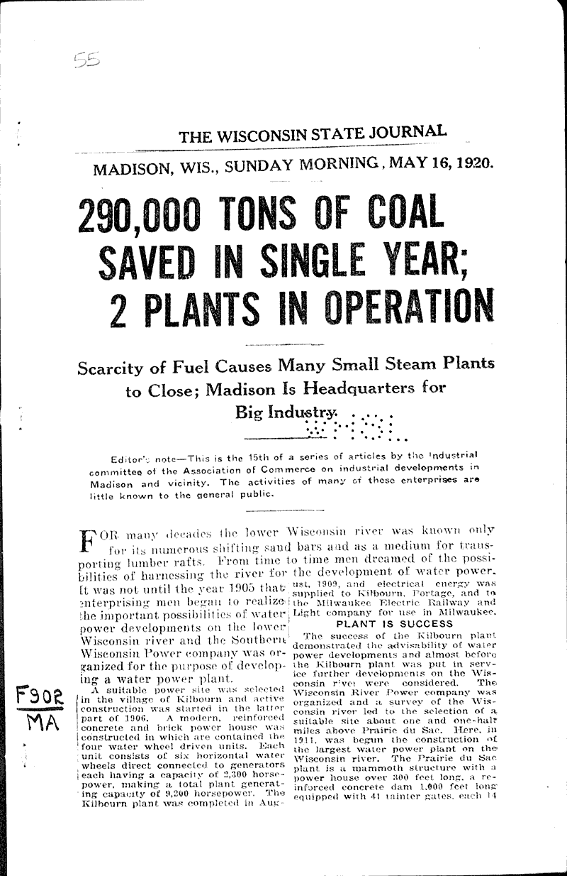  Source: Wisconsin State Journal Topics: Industry Date: 1920-05-16