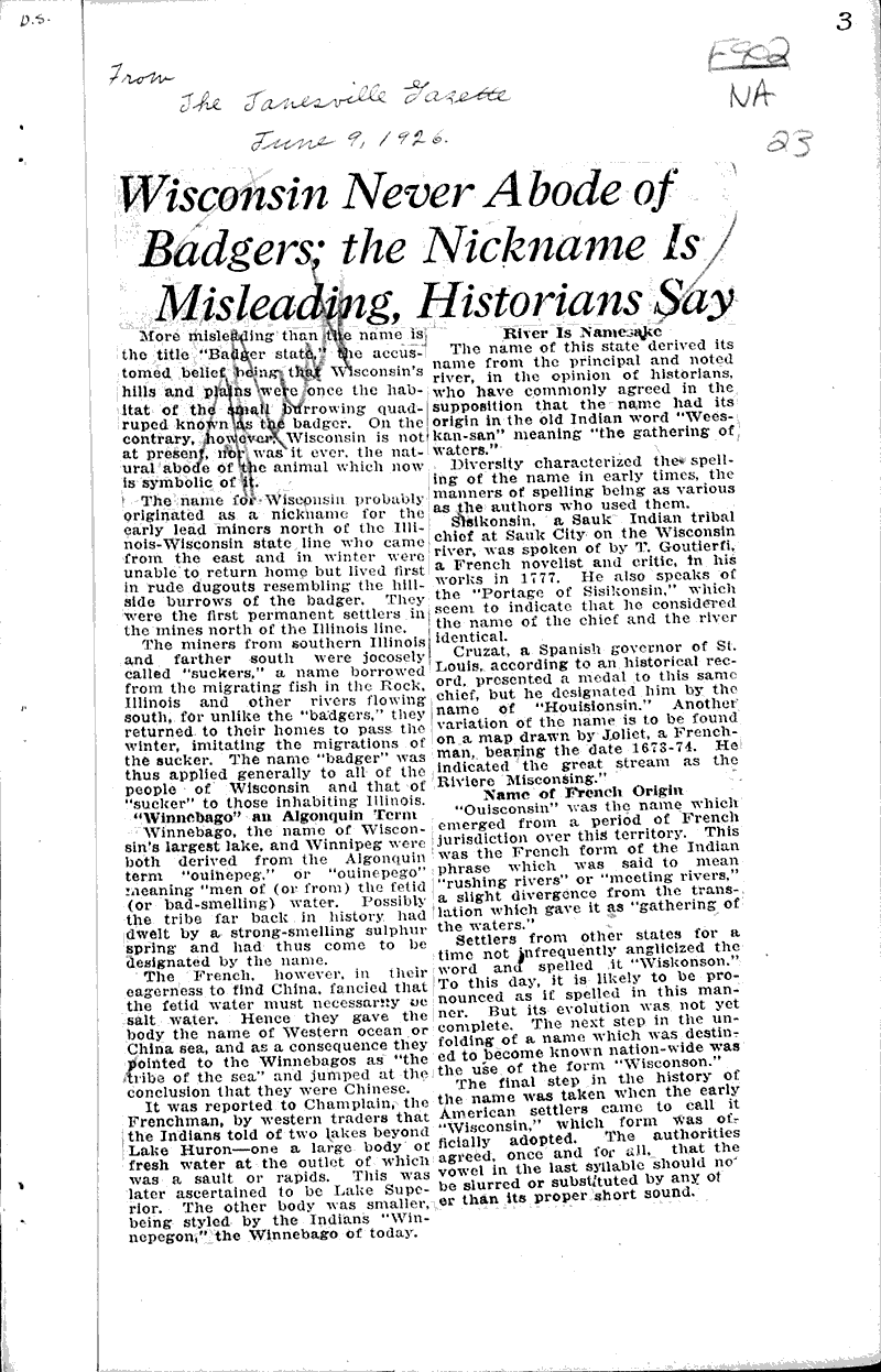  Source: Janesville Gazette Date: 1926-06-09