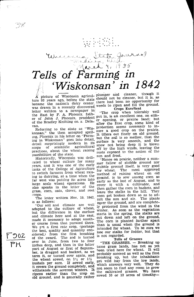  Source: Wisconsin State Journal Topics: Agriculture Date: 1935-03-04