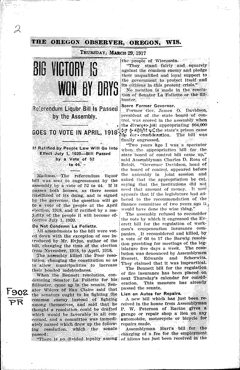  Source: Oregon Observer Topics: Social and Political Movements Date: 1917-03-29