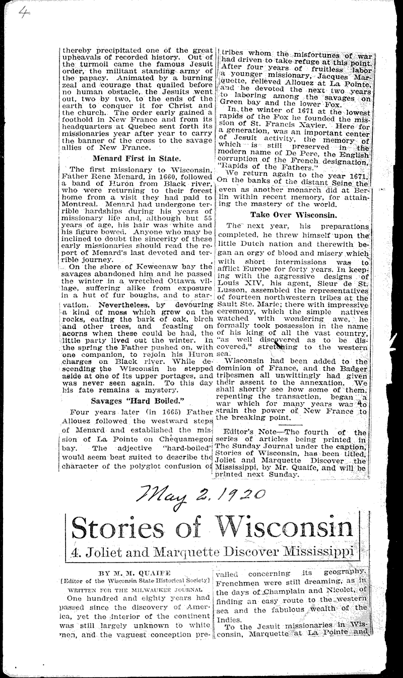  Source: Milwaukee Journal Topics: Voyages and Travels Date: 1920-05-02