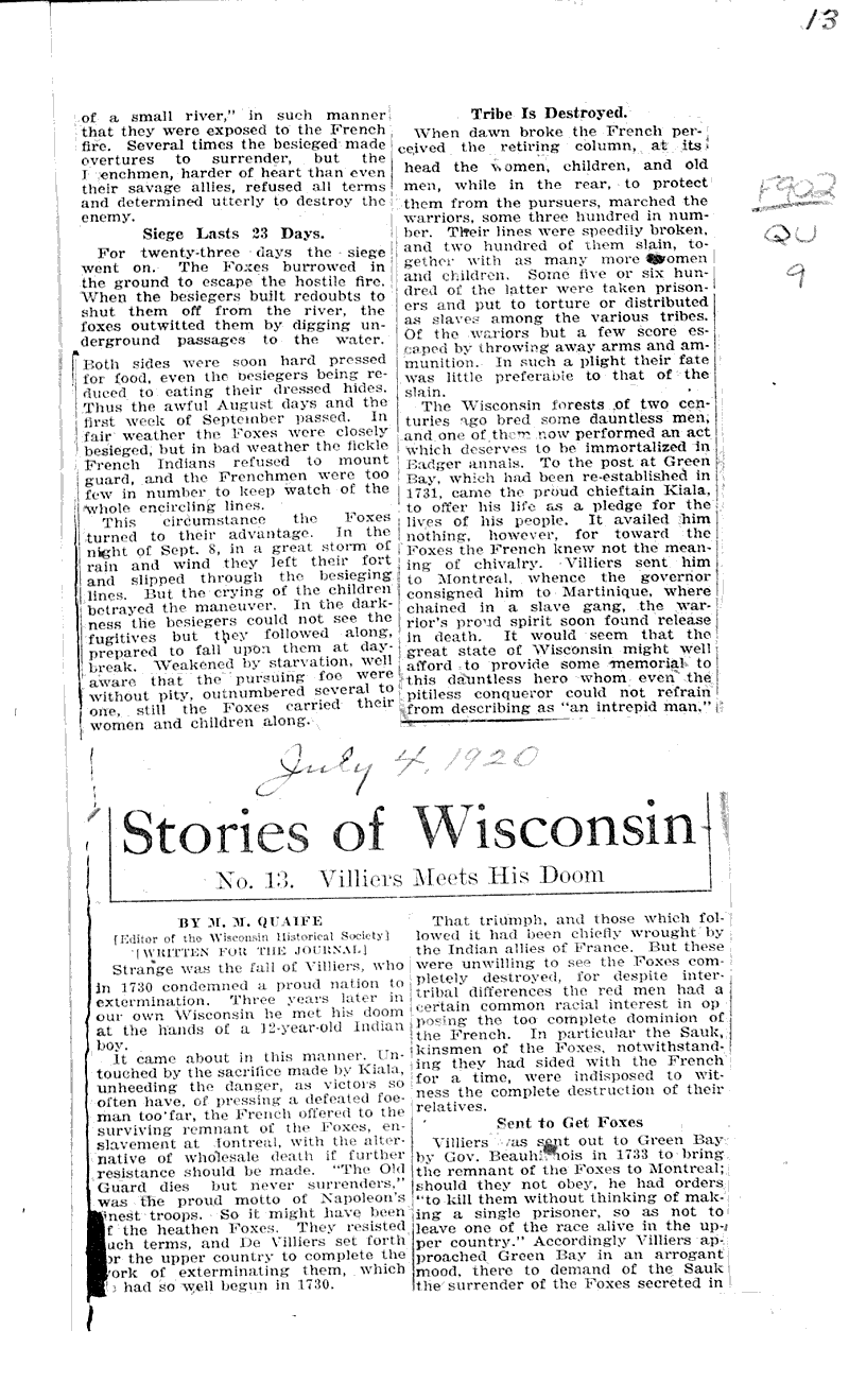  Source: Milwaukee Journal Topics: Wars Date: 1920-07-04
