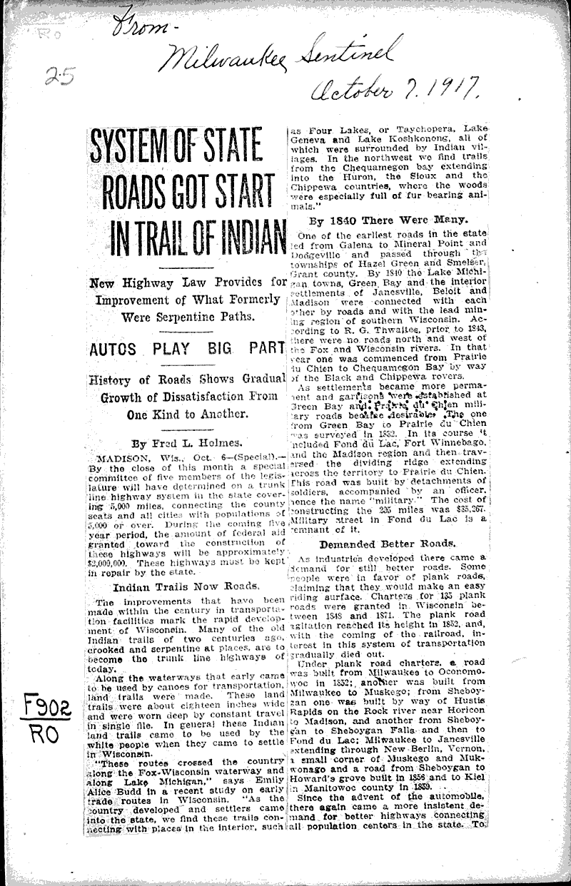  Source: Milwaukee Sentinel Topics: Transportation Date: 1917-10-07