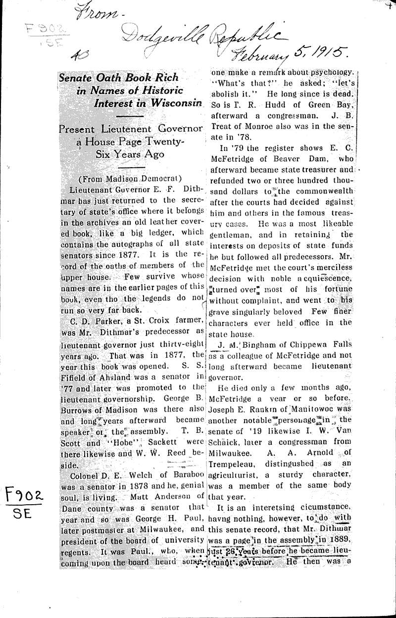  Source: Dodgeville Sun-Republic Topics: Government and Politics Date: 1915-02-05