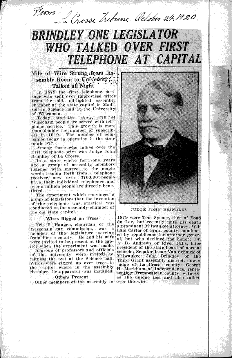  Source: LaCrosse Tribune Date: 1920-10-24